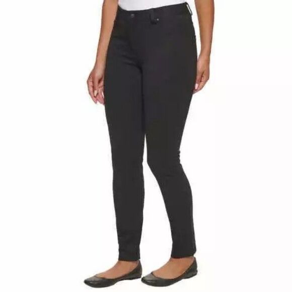 DKNY Womens Large Black Pin Stripe Pull on Ponte Pants Chino New - Picture 6 of 9